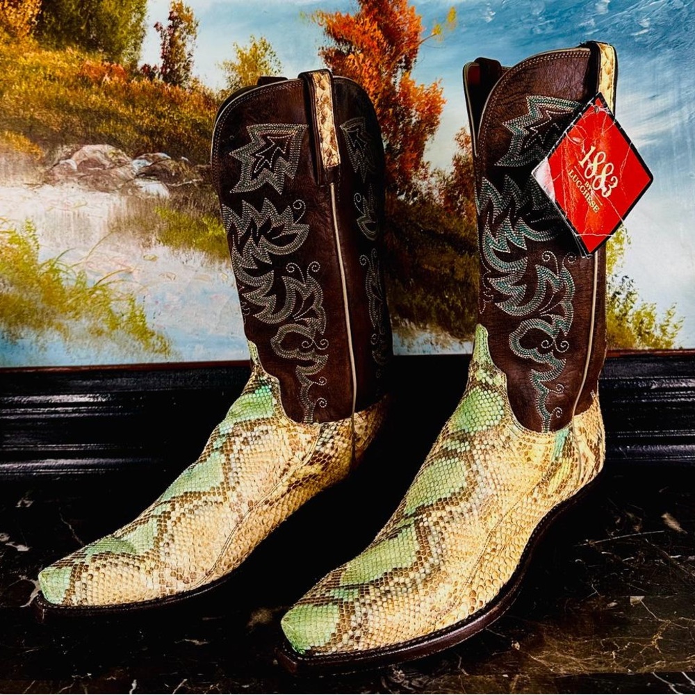 Lucchesi cowboy western boots Aqua phyton snakeskin vintage collection 9 women